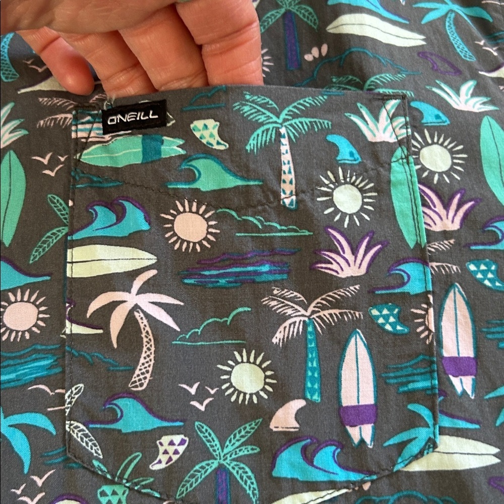 O’Neill modern gray surfer palm tree, organic cotton button down shirt XXL​ - Picture 5 of 9